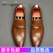 禾鞋一品高端商務(wù)正裝皮鞋輕奢品牌新款時尚潮男鞋男士真皮透氣尖頭套腳英倫鞋 淺棕色 39