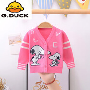 G.DUCKKIDS小黃鴨新品 兒童毛衣春秋冬新款男女童開衫毛衣新生嬰兒純棉毛線 櫻桃紅 7153Q史努比開衫 66 適合身高66CM3-6個月