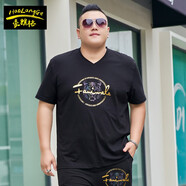 豪朗格（HAOLANGGE）夏裝肥佬加肥加大碼短袖t恤胖哥超大號簡(jiǎn)約V領(lǐng)顯瘦上衣T恤衫 TX554黑色 XXL(170-190斤)