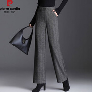 皮爾卡丹2022加厚毛呢闊腿褲女褲子秋新款寬松顯瘦直筒褲呢子褲垂感休閑褲 深灰色 XL 115-130斤