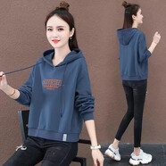 歐洛黛衛(wèi)衣女加絨春秋裝顯瘦連帽衫上衣時(shí)尚洋氣百搭休閑寬松外套女 石灰藍(lán)(春秋薄款) 2XL