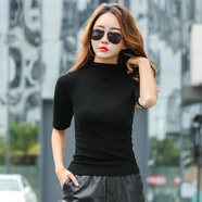 瓦塔諾t恤女裝短袖打底衫內搭純色春夏裝半袖上衣衣服半高領(lǐng)體恤衫棉 228黑色 L(105-115斤)