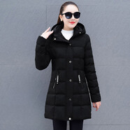 NY-EMMA中長款棉服女冬季新款棉襖顯瘦韓版冬裝加厚保暖棉衣外套 黑色 XL（推薦110-125斤）