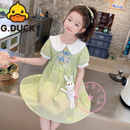 G.DUCKKIDS小黃鴨24夏季新款女中小童娃娃領(lǐng)刺繡燕尾扣可愛甜美泡泡袖連衣裙 綠色(送娃娃) 90cm