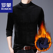 羅蒙（ROMON）冬季新款金絲絨半高領(lǐng)加絨加厚毛衣男保暖T恤打底衫內(nèi)搭衛(wèi)衣男潮 金絲絨黑色-加.絨加.厚 165/M建議115斤以下