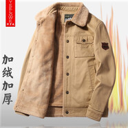 耶羅威夾克男加絨加厚保暖外套秋冬新款棉服寬松大碼男裝休閑翻領(lǐng)工裝服 卡其加絨 83166 XL (建議175cm)