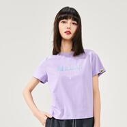 B.Duck小黃鴨女裝短袖T恤夏季新品時(shí)髦個(gè)性短款簡(jiǎn)約辣妹潮t 淺紫色 M