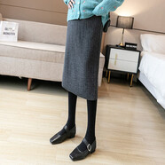 米度麗孕婦半身裙春秋款托腹針織裙冬季款半身裙子孕婦裝秋冬裝 深花灰 L碼（建議100-130斤左右）