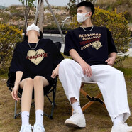MDlila【兩件】七夕情侶裝夏裝季短袖t恤一男一女2025新款衣服套裝定制 男黑+女黑 XL 男+女L