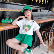 卡瓦拉童裝女童套裝中小兒童運(yùn)動(dòng)休閑春秋花邊長(zhǎng)袖套頭女孩寶寶韓版洋氣 綠色 160碼（建議身高155CM左右）