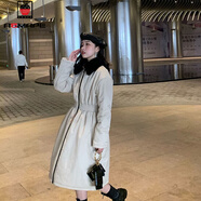 AEMAPE粉色毛呢斗篷大衣女2024秋冬新款寬松溫柔氣連帽 杏色  S