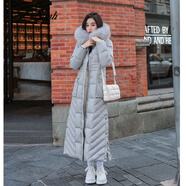 三禮高端品牌女裝羽絨服女超長(cháng)款新品過(guò)膝加厚白鴨絨大毛領(lǐng)外套女 灰色 L(105-115)