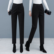 婳如嫣休閑毛呢小腳褲女2025新款秋冬季垂感高腰顯瘦百搭加厚直筒哈倫褲 黑色 30