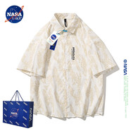 NASA LIKE官方潮牌襯衫夏季冰絲短袖男女日系寬松休閑襯衣百搭青少年上衣T NASA聯(lián)名-白色 L（建議100-120斤）