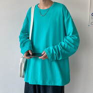 主意范（ZHUYIFAN）糖果色長(cháng)袖T恤男加肥大碼潮胖子寬松體純棉衣服春秋季裝 翠綠色 XXXL 215-245斤
