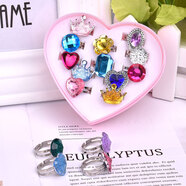 兒童戒指環(huán)耳環(huán)耳夾女孩耳墜首飾水晶寶石鉆石玩具飾品幼兒園禮物 亞克力寶石戒指12個(gè)