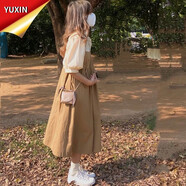 與欣夏季女生小個(gè)子背帶連衣學(xué)生裙子夏天設(shè)計(jì)感小眾中長款2022新款初中生高中學(xué)生裙子 裙子 S
