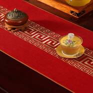 巢品 新中式桌旗禪意茶旗客廳茶席桌布長(zhǎng)條布藝茶臺(tái)茶幾茶桌餐桌茶墊 鴻運(yùn)連連 MM紅色（防水款） 35*210cm(適合桌長(zhǎng)1.6米-1.7米）