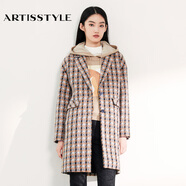 ARTiSSTYLE斯玳女裝 格紋翻領(lǐng)中長款毛呢外套AS1911002-078 格紋 36