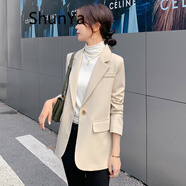shunya 高端品牌 小西裝外套女2021早春新款時(shí)尚休閑白領(lǐng)女裝韓版百搭寬松顯瘦薄款西服 米白色 S