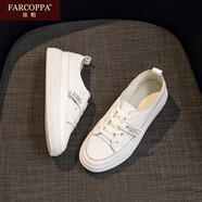FARCOPPA女新款牛皮板鞋柔軟舒適美腿顯瘦平底休閑鞋子小白鞋 白色 #34