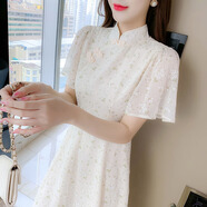 燕潯素雅旗袍夏季年輕款少女小個(gè)子連衣裙改良版復古名媛氣質(zhì)2025新款 米白色 M (建議95-110斤)