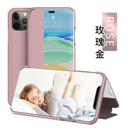 銀悅iPhone12promax手機(jī)殼蘋果12皮質(zhì)全包防摔支架式智能視窗透明保護(hù)套 【蘋果12ProMax】玫瑰金 視窗皮套