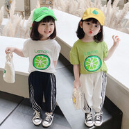 優(yōu)美童童裝女童夏裝套裝2024新款洋氣女寶寶夏季T恤兒童短袖小女孩衣服 白T+黑褲 130碼建議身高120-130（5-6歲）