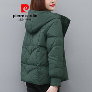 皮爾卡丹官方九江品牌女裝女冬季2025年新款寬松連帽短款加厚 旗艦款綠色 XL 旗艦款 125-140斤