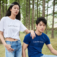 Calvin Klein Jeans夏季男女情侶中性年輕ck多色印花透氣修身短袖T恤J320931 YAF-月光白 M （推薦130-145斤）