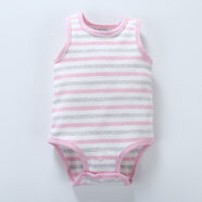 花花寶貝寶寶包屁哈衣秋冬加厚背心嬰兒童連體睡衣內穿護肚打底衫保暖純棉 粉灰條(單件) 85cm