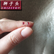 獅子頭迷你鑲鉆鋯石S925銀耳釘日韓百搭簡(jiǎn)約耳骨釘小巧養耳洞男女新年禮物 虎年 紅色 2mm一對