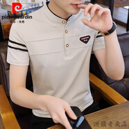 皮爾卡丹品牌男士短袖t恤夏季韓版潮流男裝半袖polo 衫潮牌立領(lǐng)體恤ins打 T8078卡其 M