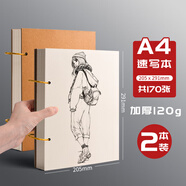 慢作a4素描本8k速寫(xiě)本活頁(yè)學(xué)生用專業(yè)美術(shù)素描紙繪畫(huà)手繪本空白加厚彩鉛紙成人8開(kāi)水粉水彩本畫(huà)畫(huà)本子 2本裝活頁(yè)款【速寫(xiě)本A4】170張/160g