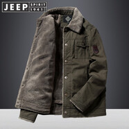 JEEP SPIRIT棉衣男 秋冬季夾克男毛絨棉服加絨加厚大碼純棉工裝羊羔毛外套潮 1512軍綠 L