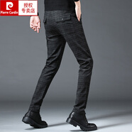 皮爾卡丹（pierre cardin）休閑褲男士秋冬款修身直筒2023加絨英倫商務(wù)加厚格子長(cháng)褲小西褲男 1950黑色 32
