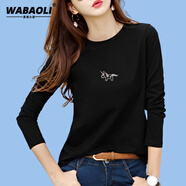 WABAOLI高端品牌 長(zhǎng)袖T恤女棉2024年新款內(nèi)搭修身早春秋衣外穿減齡上衣 219黑色 S