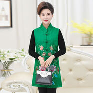 范哲莎春款唐裝馬甲新款裝外套民族風(fēng)中長(cháng)款繡花馬夾背心 綠色 5XL 建議155-170斤