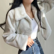 NENW潮流韓國(guó)chic秋冬法式減齡拉鏈翻領(lǐng)保暖毛絨絨外套女短款開(kāi)衫 白色 均碼