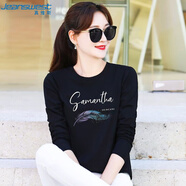 真維斯（JEANSWEST）t恤女純棉白色女裝2025春夏t恤上衣女士印花打底衫黑色L