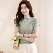 歌米拉（Gemila）蝙蝠衫鏤空短款冰絲打底衫女時(shí)尚夏季新款落肩袖短袖薄款T恤 紫色 XL