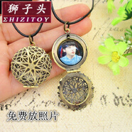 獅子頭可以放照片的心形圓形項鏈女飾品項鏈配飾毛衣鏈禮物男吊墜閨蜜 有玻璃銅色鏤空項鏈(1張圖)