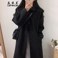 樂(lè)芬蘭赫本風(fēng)毛呢大衣女裝2024春秋韓版黑色中長(zhǎng)款過(guò)膝呢子大衣加厚外套 黑色 加厚 M【建議105-120斤】