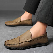 幕亦凡（muyifan）豆豆鞋男韓版駕車(chē)鞋男士休閑皮鞋時(shí)尚懶人鞋英倫男鞋休閑鞋 棕色 39