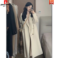 皮爾卡丹（pierre cardin）雙面羊絨大衣女175高個(gè)子超長(cháng)到腳踝秋冬韓系加長(cháng)版毛呢外套針織 米白色 S 105斤以?xún)?
                                         title=