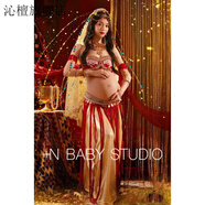 創(chuàng)京懿選孕婦照服裝新款影樓孕婦拍照服裝居可愛小清新粗針織毛衣大肚藝術(shù) 青色 紅色敦煌風(fēng) 抹胸+襯裙+流蘇 均碼