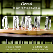 鷗欣進(jìn)口玻璃茶杯耐熱泡茶杯帶把家用待客水杯加厚大容量綠茶杯 【竹盤(pán)】+時(shí)尚把杯 315ml 6只