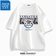 真維斯（JEANSWEST）純棉短袖t恤男女卡通小熊T恤衫青少年學(xué)生胖子半袖寬松情侶上衣服 白色（花紋與熊） XL