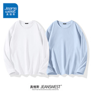 真維斯（Jeanswest）新疆棉220g重磅純棉長(cháng)袖t恤寬松純色上衣打底衫內搭厚實(shí)男女款白t 【2件裝】白色+奶油藍 4XL (體重200-220斤)