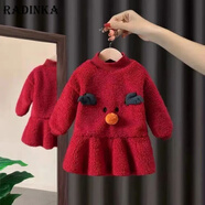 Radinka2025秋冬新款圣誕節(jié)女童加絨連衣裙拜年服寶寶韓版洋氣公主裙MMJ 紅色【加絨加厚】 100